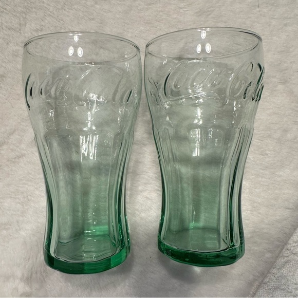 Set of 2 Vintage Libbey Coca Cola Coke Mini Green Glasses 6.25 Oz 4.5” Tall - Picture 3 of 9